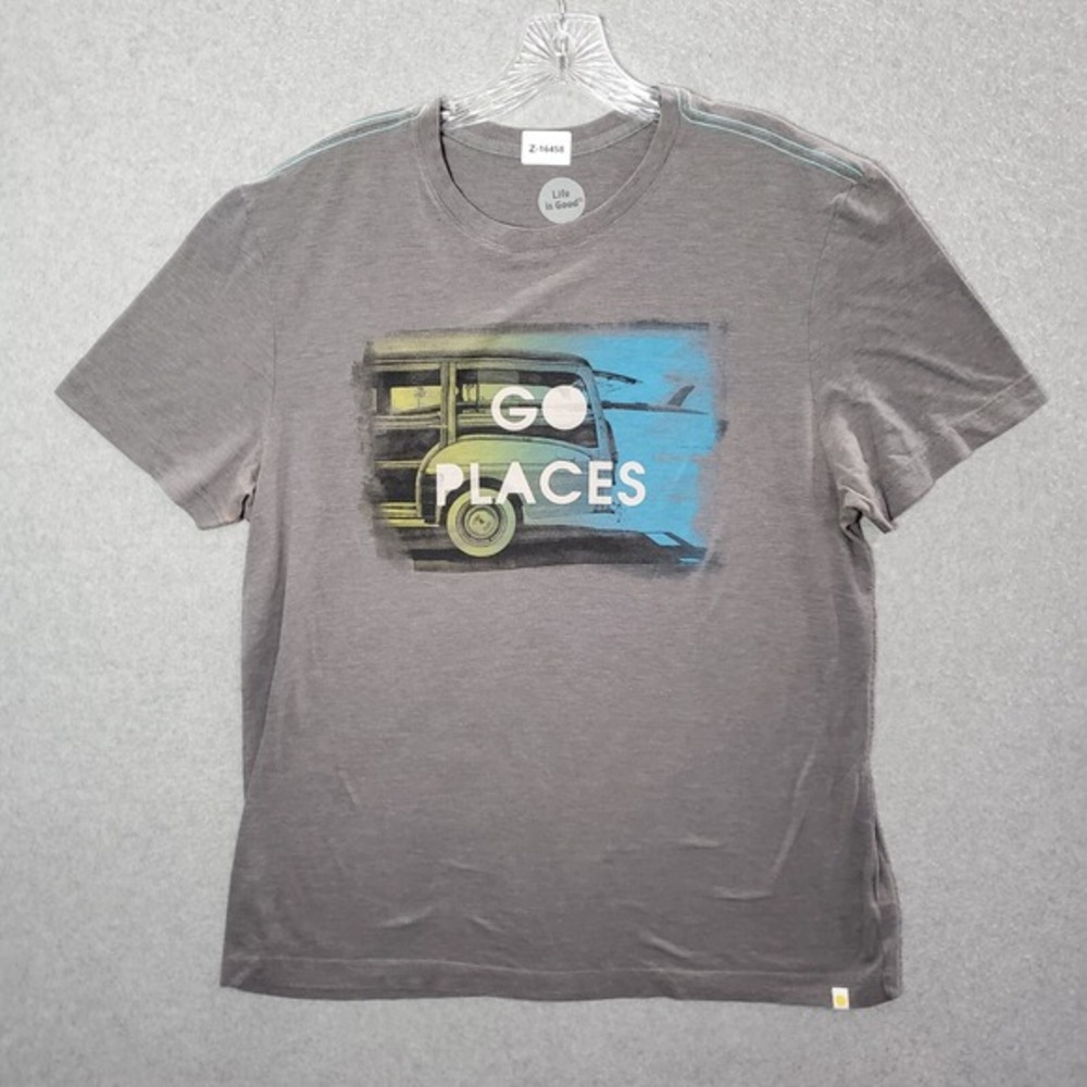 Life Is Good‎ Men Shirt Large Gray Go Places Graphic Crew Neck Short Sleeve Tee